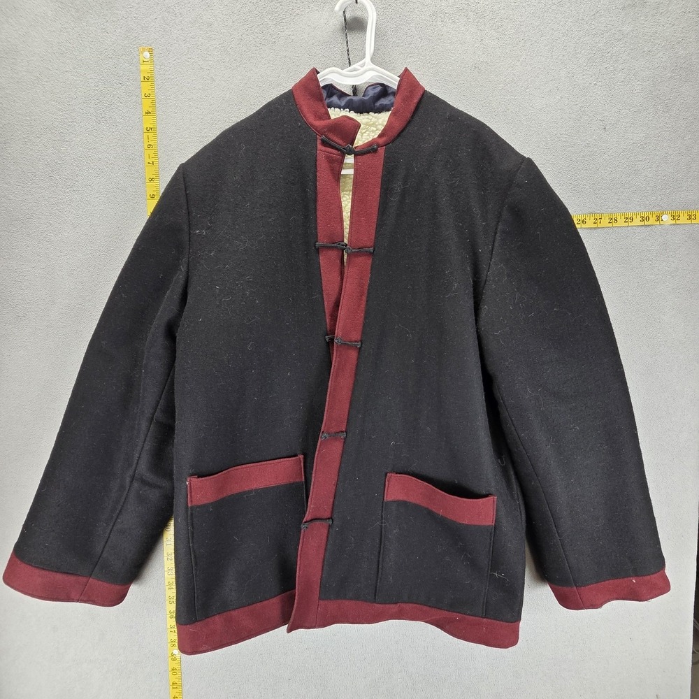 Vintage Wool Jacket Mens Large Black Chinese Style Overcoat